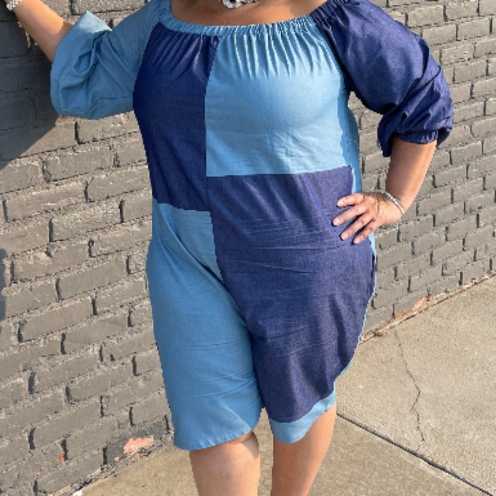 Plus Size Colorblock Off Shoulder Romper - Picture 5 of 5